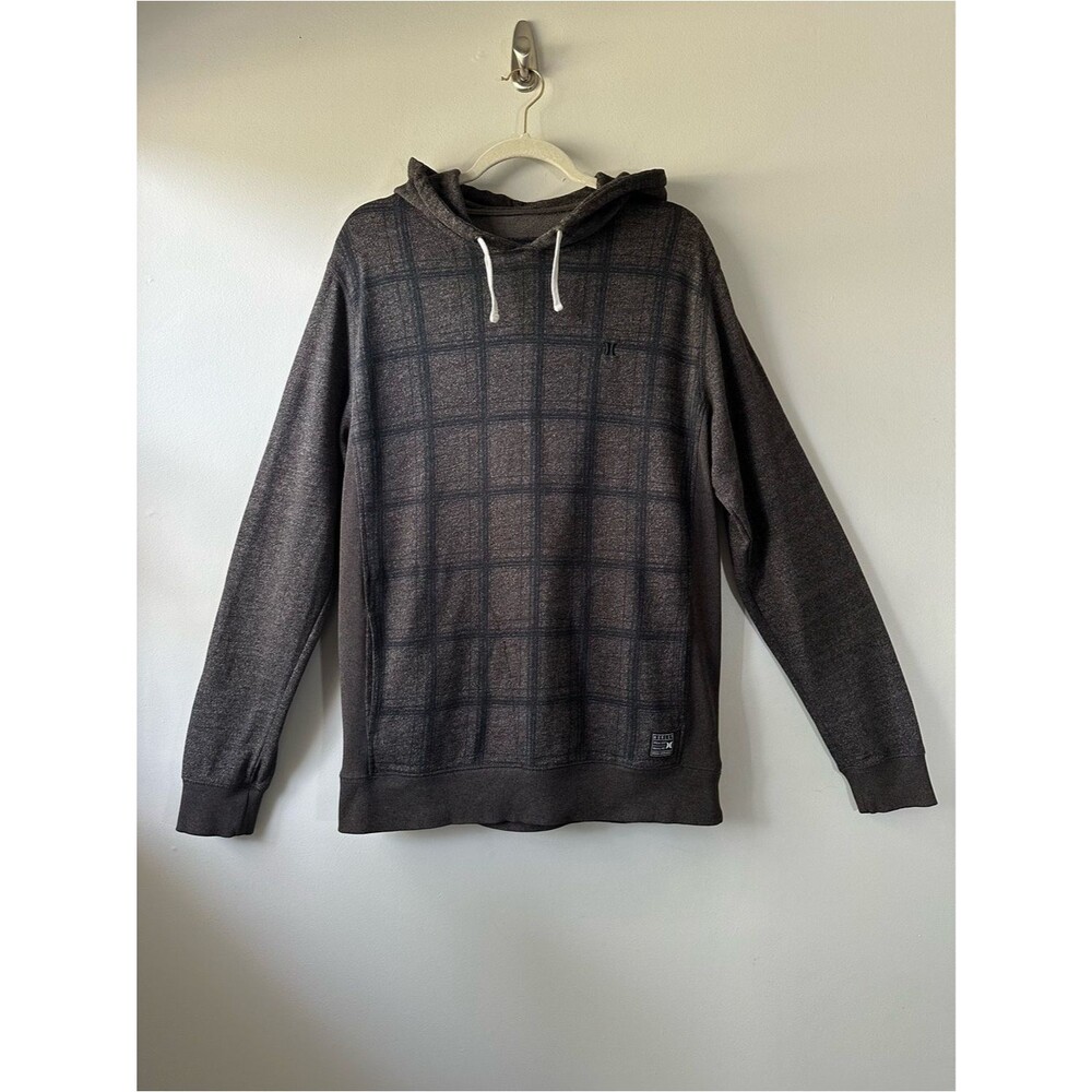 Hurley Charcoal Gray Plaid Patterned Pullover Hoodie Size M Surf Skate Normcore